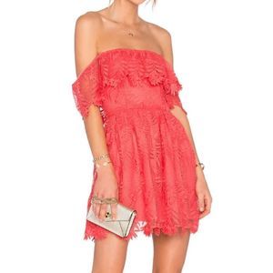 Lovers + Friends Dream Vacay off-the-shoulder mini dress in Coral Reef, sz S